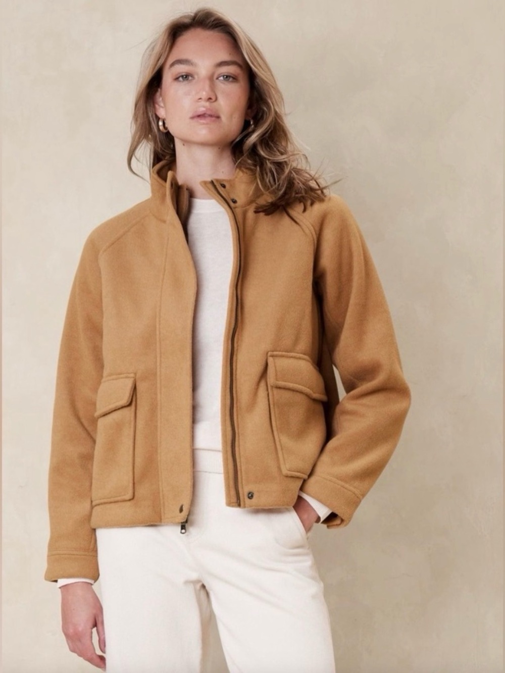 Banana Republic CH Brushed Melton Pocket Short Jacket XL Camel Fall Minimal Chic